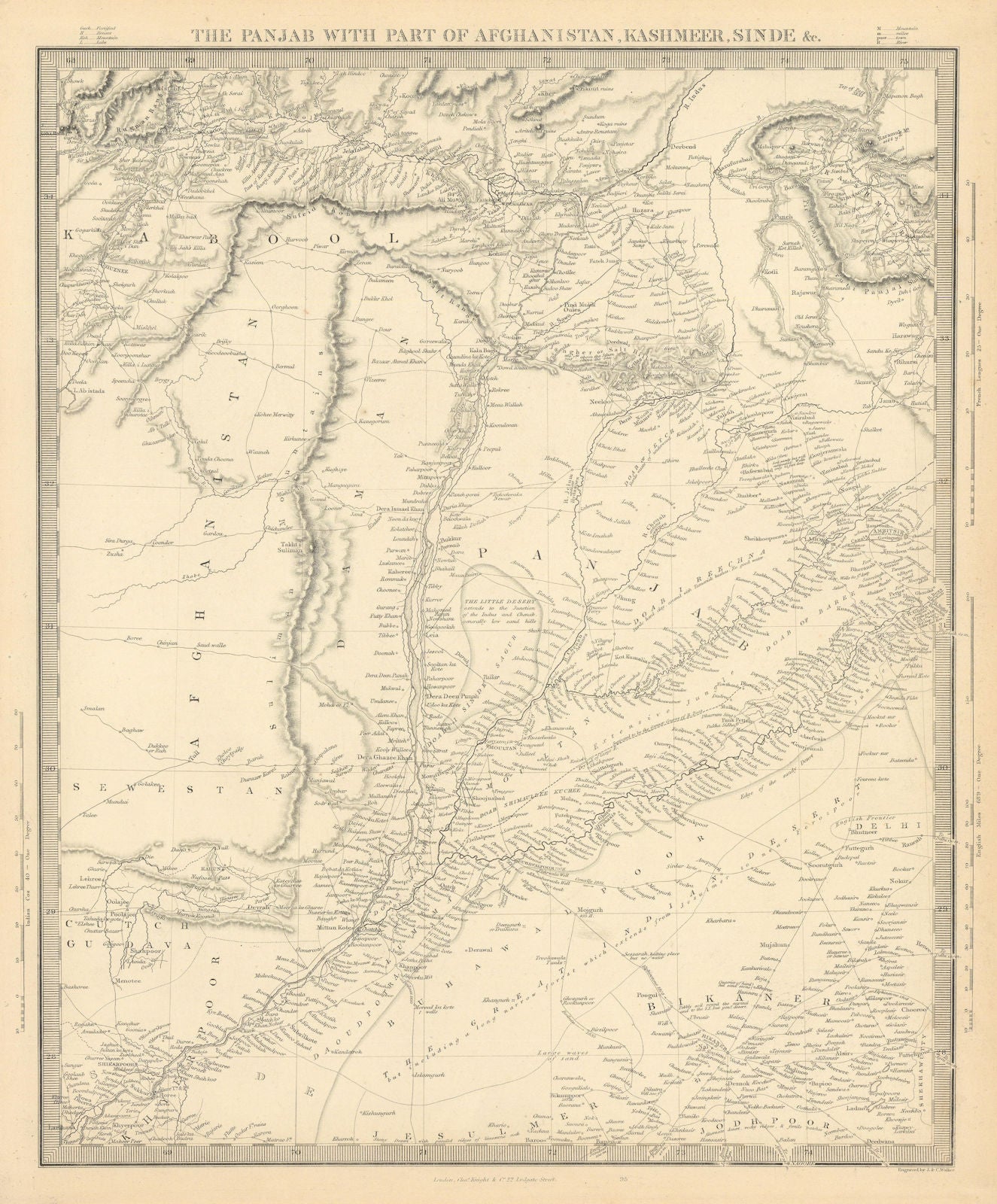 THE PANJAB. Pakistan. Punjab, Afghanistan, Kashmir, and Sinde. SDUK 1846 map